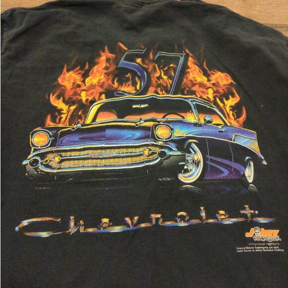 VTG Chevrolet 57 Johnny Rockstar Adult Large Shirt Chevy Fire Flames GM Biker - Picture 9 of 9